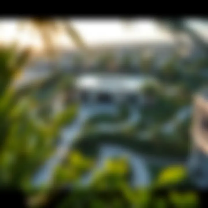 An aerial perspective highlighting the lush landscaping and serene environment