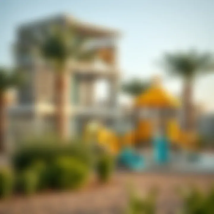 Recreational Amenities at Al Jada Park Recreational amenities in Al Jada Park, including playgrounds and fitness areas