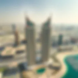 Aerial view showcasing the Al Naeem Twin Tower against the Dubai skyline