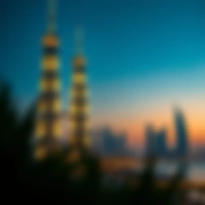 Illuminated Al Naeem Twin Tower in Evening Skyline Evening skyline with Al Naeem Twin Tower illuminated