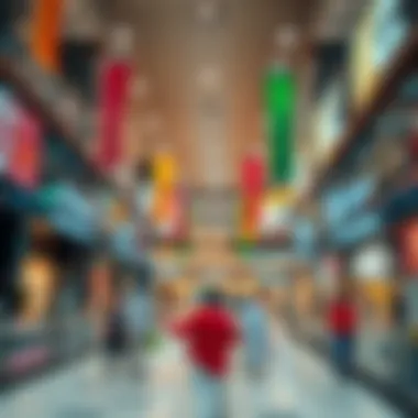 Vibrant shopping area bustling with activity inside the mall