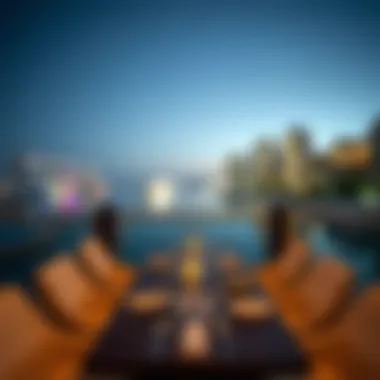 Elegant dining setup overlooking the marina waters