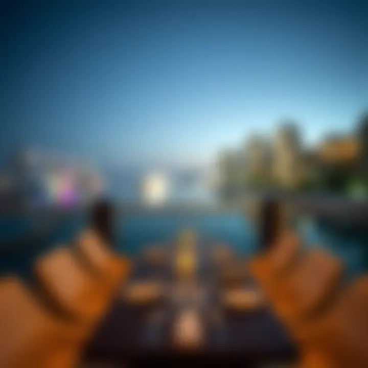 Elegant dining setup overlooking the marina waters