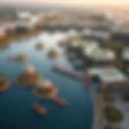 Aerial view of Damac Lagoons showcasing the serene water features and lush landscapes