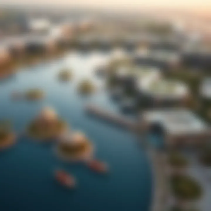 Aerial view of Damac Lagoons showcasing the serene water features and lush landscapes