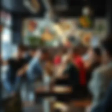 A bustling café filled with diverse patrons enjoying their day