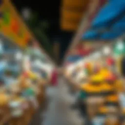 A vibrant street market showcasing local crafts and cuisine