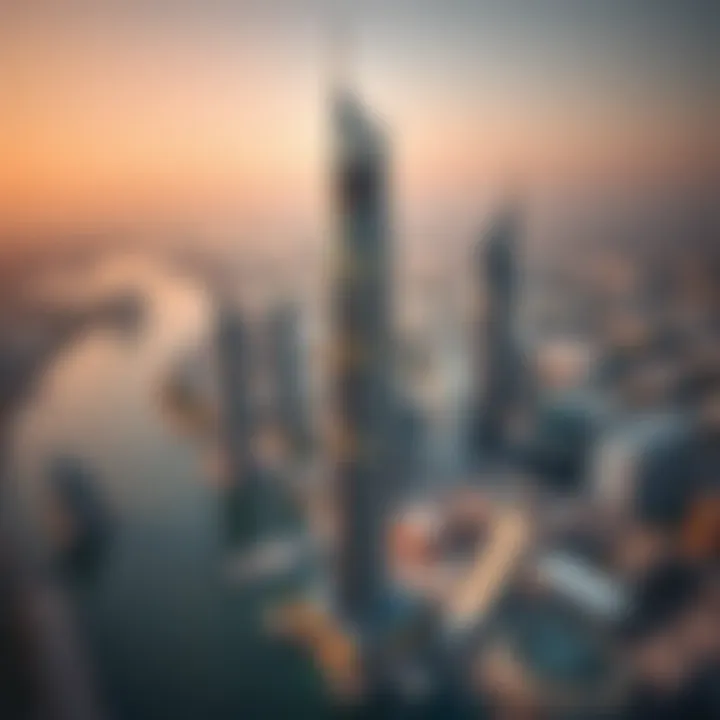 Aerial view of Dubai Creek Tower showcasing its unique architectural design