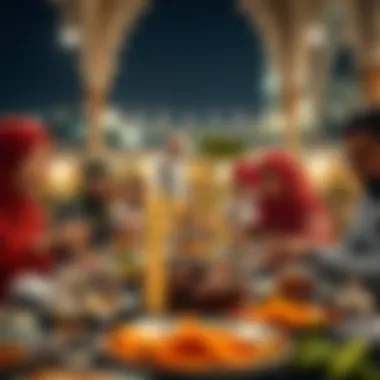 Families enjoying a communal feast during Eid holiday