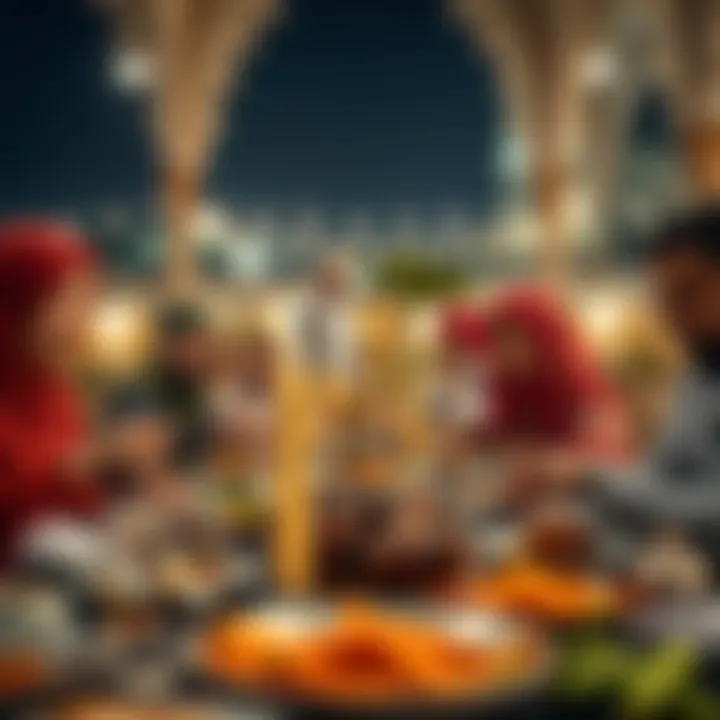 Families enjoying a communal feast during Eid holiday