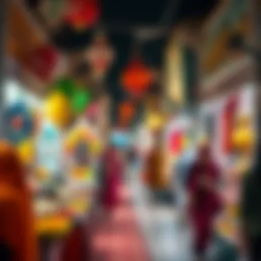 A vibrant market scene showcasing Eid festivities and local crafts