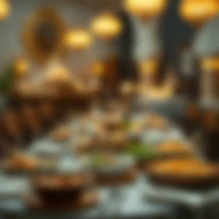 Luxurious dining setup for Eid ul Fitr celebration, featuring traditional dishes