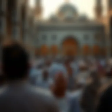 Traditional Eid ul Fitr prayer gathering at a mosque, highlighting community spirit