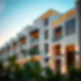 Elegant facade of Elan townhouses showcasing modern architecture