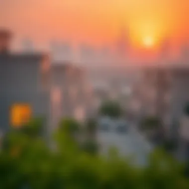 Scenic view of Elan townhouses in Dubai with skyline in the background