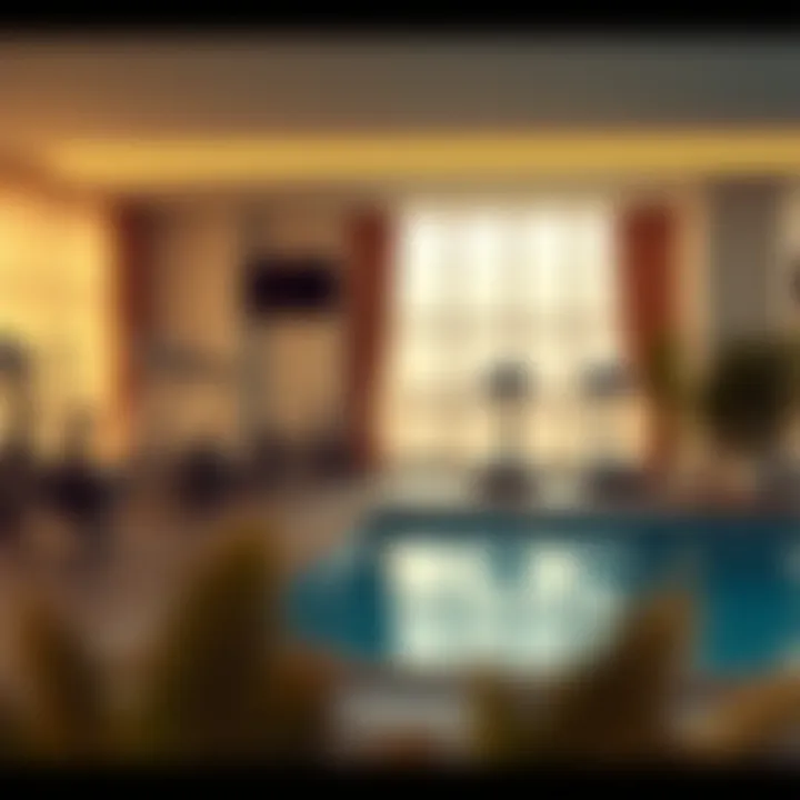 Amenities in a 1 BHK apartment including gym and pool.