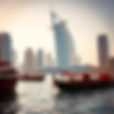 Abras at Bur Dubai Waterfront Scenic view of Bur Dubai with Abras lining the waterfront