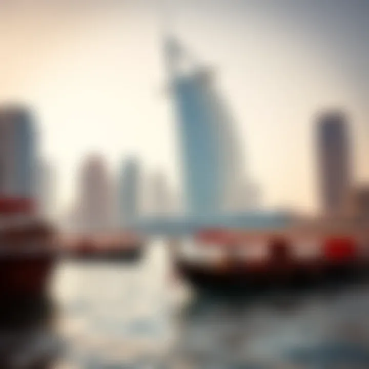 Abras at Bur Dubai Waterfront Scenic view of Bur Dubai with Abras lining the waterfront