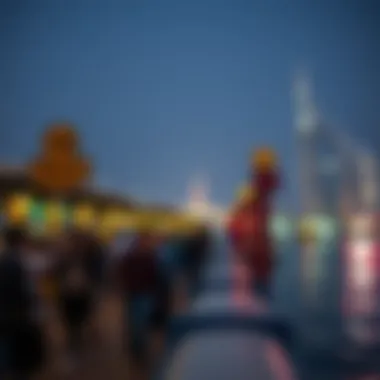 Commuters enjoying the vibrant atmosphere around Abra Station