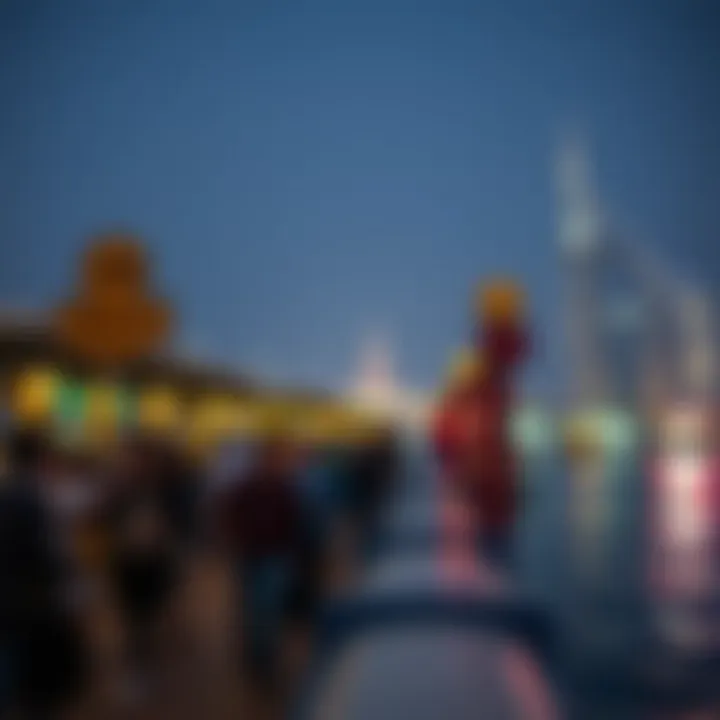 Commuters enjoying the vibrant atmosphere around Abra Station