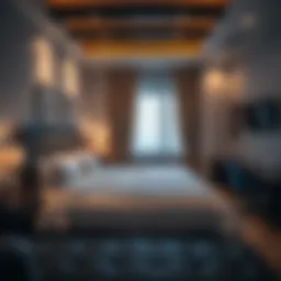 A cozy hotel room showcasing comfortable bedding and modern decor