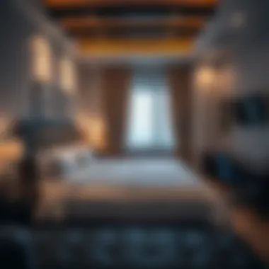 A cozy hotel room showcasing comfortable bedding and modern decor