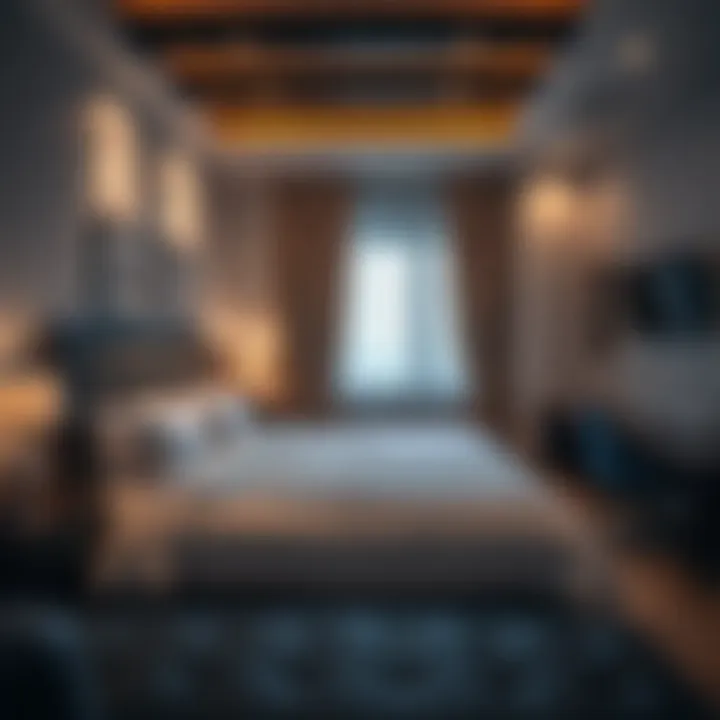 A cozy hotel room showcasing comfortable bedding and modern decor