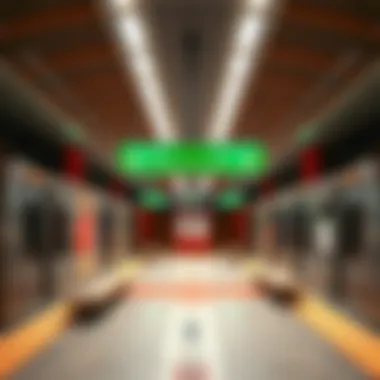 Interior design of Al Nahda Metro Station highlighting passenger amenities