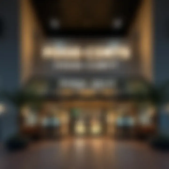 Modern Aesthetics of Dubai Hills Food Court An inviting entrance to Dubai Hills Food Court showcasing its modern design