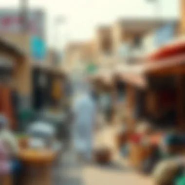 Local market scene in Freej Al Majaz highlighting cultural diversity.