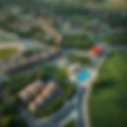 Aerial view of the Greens community showcasing the lush landscapes and architecture.