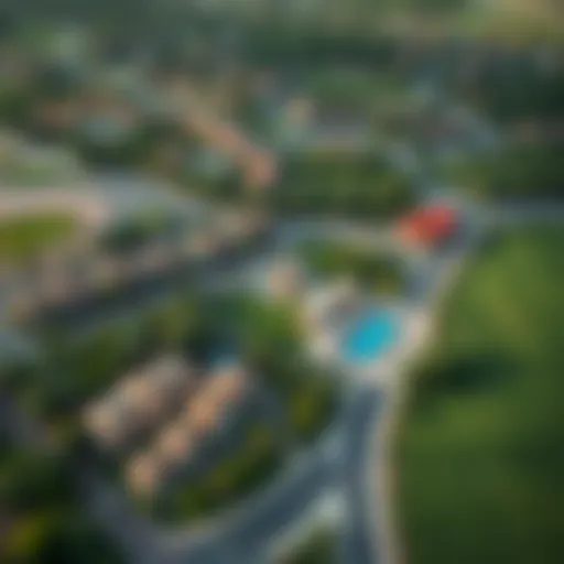 Aerial view of the Greens community showcasing the lush landscapes and architecture.