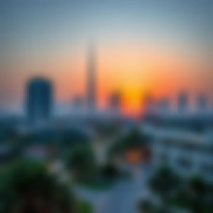 A skyline view of Dubai from the Greens, highlighting urban integration.