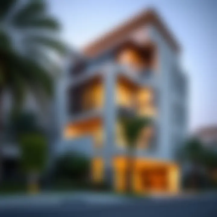 A modern residential building in the Greens, emphasizing unique architectural features.