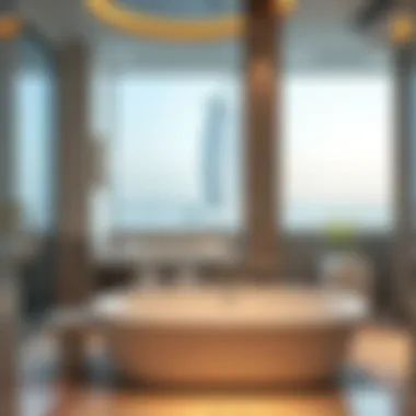 Lavish bathroom with high-end amenities and marble finishes