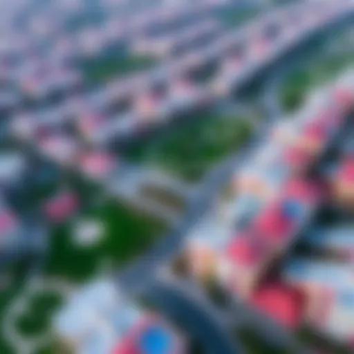 Aerial view of the vibrant community in مدينة بدر محيصنة showcasing residential buildings and parks