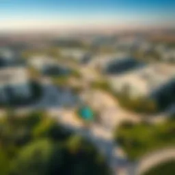 Aerial view of Nad Al Sheba Gardens showcasing lush greenery and modern architecture