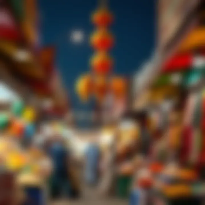 Colorful market stalls in Nasir Square highlighting local commerce and cultural vibrancy.