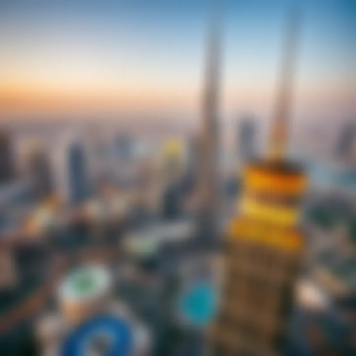 Panoramic view from the top of Burj Khalifa overlooking the city