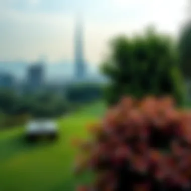 Lush green park offering a serene escape with a view of the city