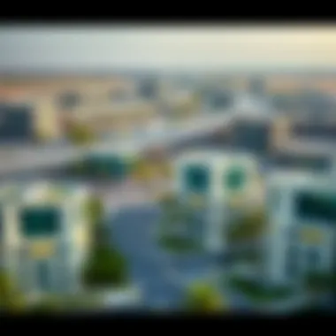 Modern Architectural Landscape of Al Jaddaf Panoramic view of Al Jaddaf showcasing modern architecture and infrastructure