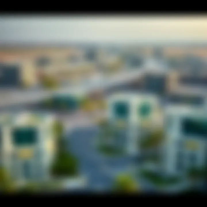 Modern Architectural Landscape of Al Jaddaf Panoramic view of Al Jaddaf showcasing modern architecture and infrastructure