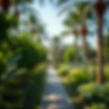 A tranquil park pathway surrounded by lush greenery