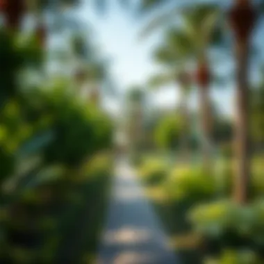 A tranquil park pathway surrounded by lush greenery