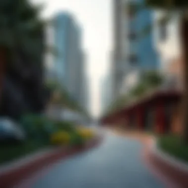 An inviting urban trail adorned with artistic installations