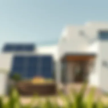 Sustainable features showcased in a modern villa, including solar panels