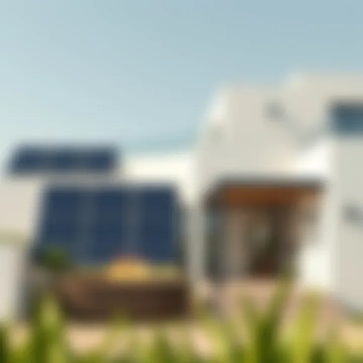 Sustainable features showcased in a modern villa, including solar panels