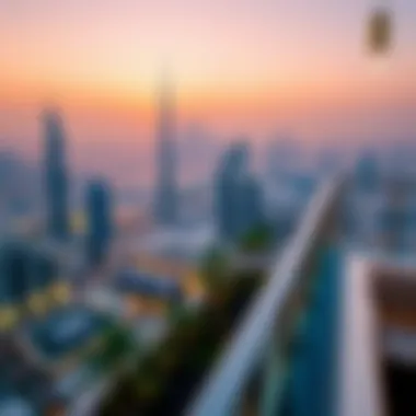 Panoramic skyline view from the rooftop terrace highlighting Dubai's cityscape
