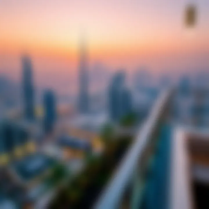Panoramic skyline view from the rooftop terrace highlighting Dubai's cityscape