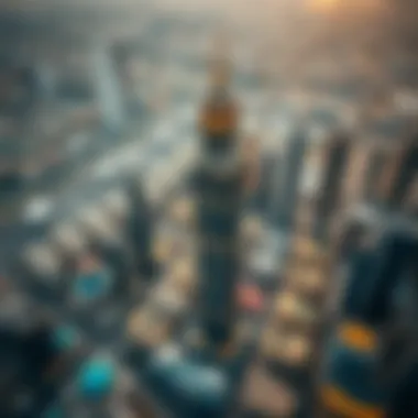 Aerial perspective of Dubai highlighting the Exchange Tower's strategic location